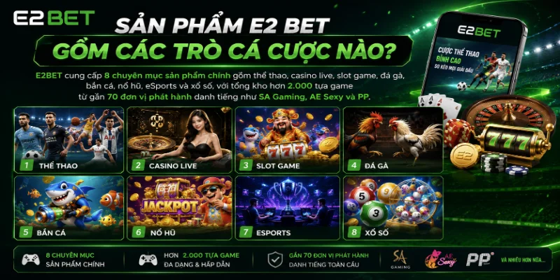 e2bet 11 Sản phẩm E2 BET gồm các trò cá cược nào?